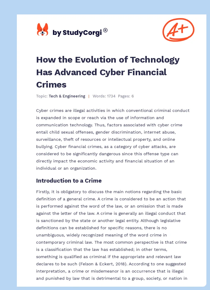 How the Evolution of Technology Has Advanced Cyber Financial Crimes. Page 1