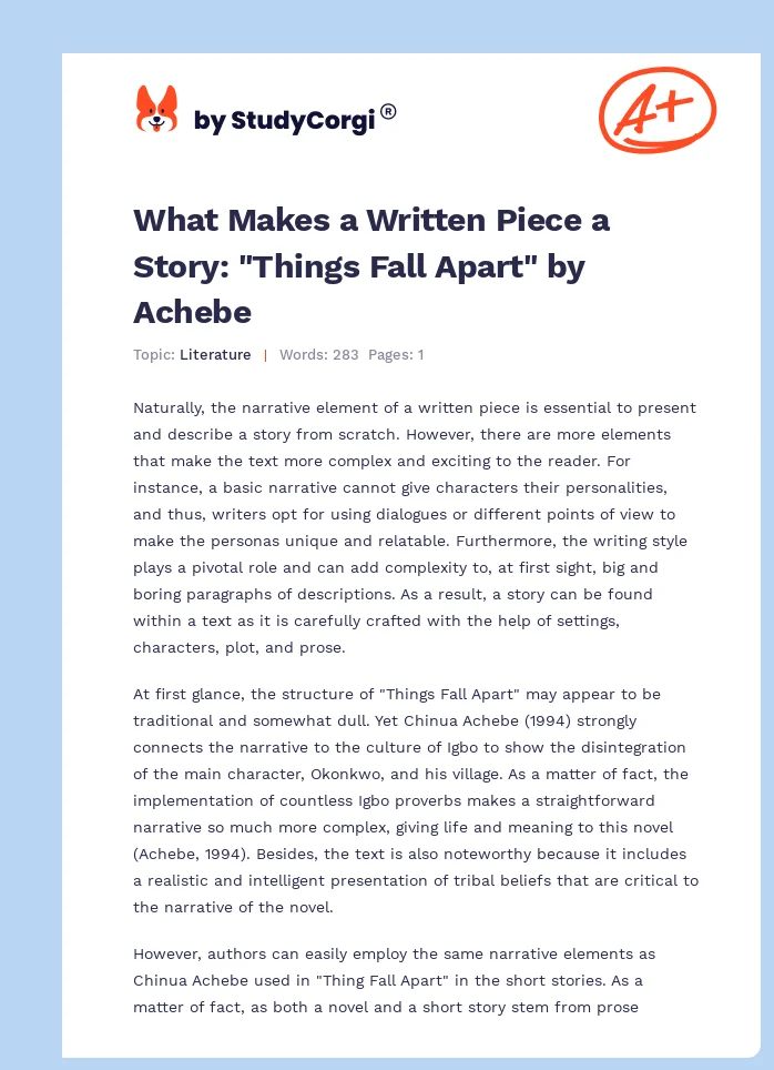 What Makes a Written Piece a Story: "Things Fall Apart" by Achebe. Page 1