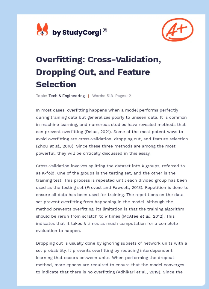 Overfitting: Cross-Validation, Dropping Out, and Feature Selection. Page 1