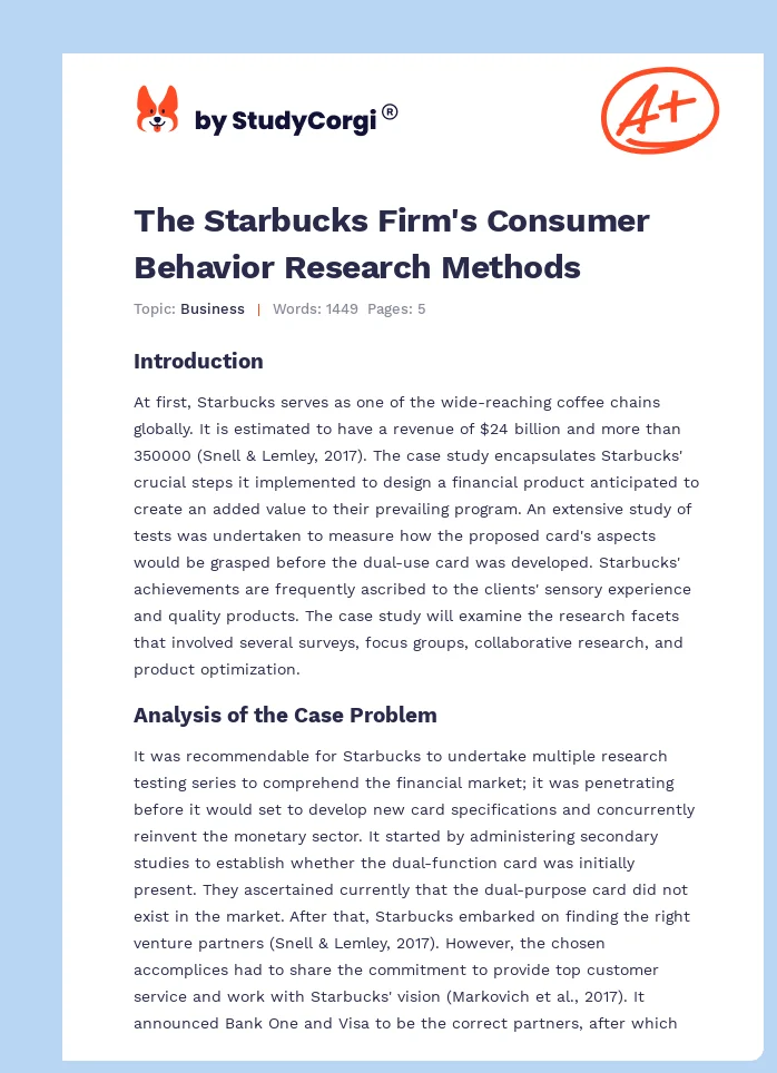 The Starbucks Firm's Consumer Behavior Research Methods. Page 1
