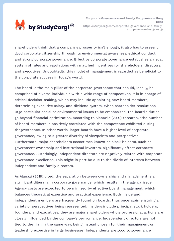 Corporate Governance and Family Companies in Hong Kong. Page 2