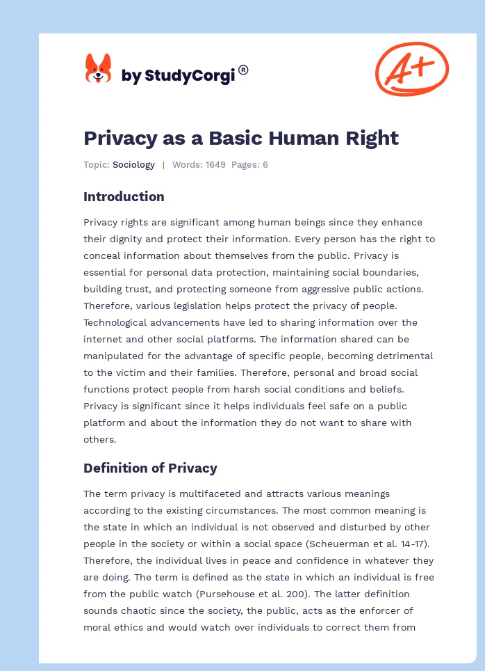 Privacy as a Basic Human Right. Page 1