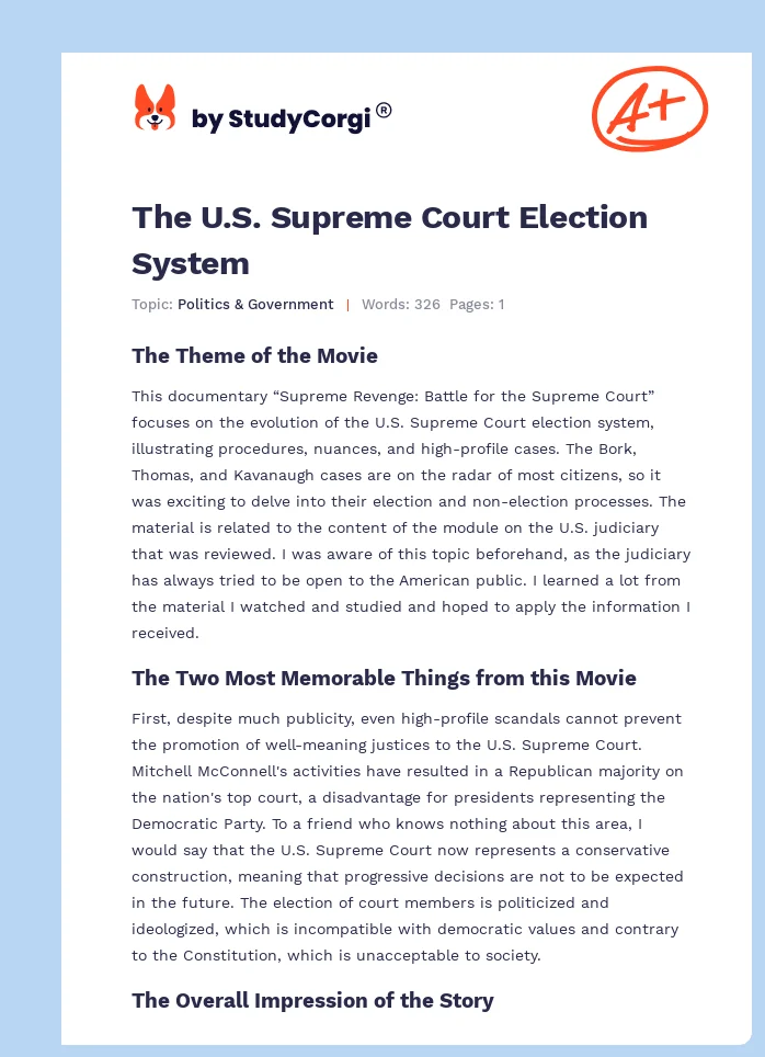 The U.S. Supreme Court Election System. Page 1