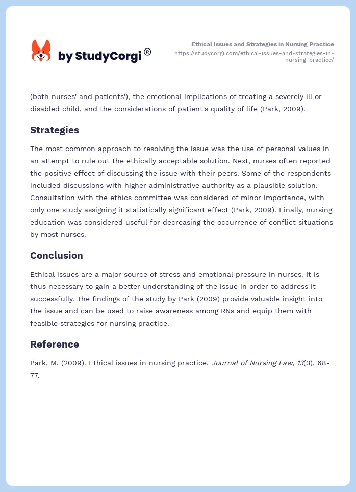 Ethical Issues and Strategies in Nursing Practice. Page 2