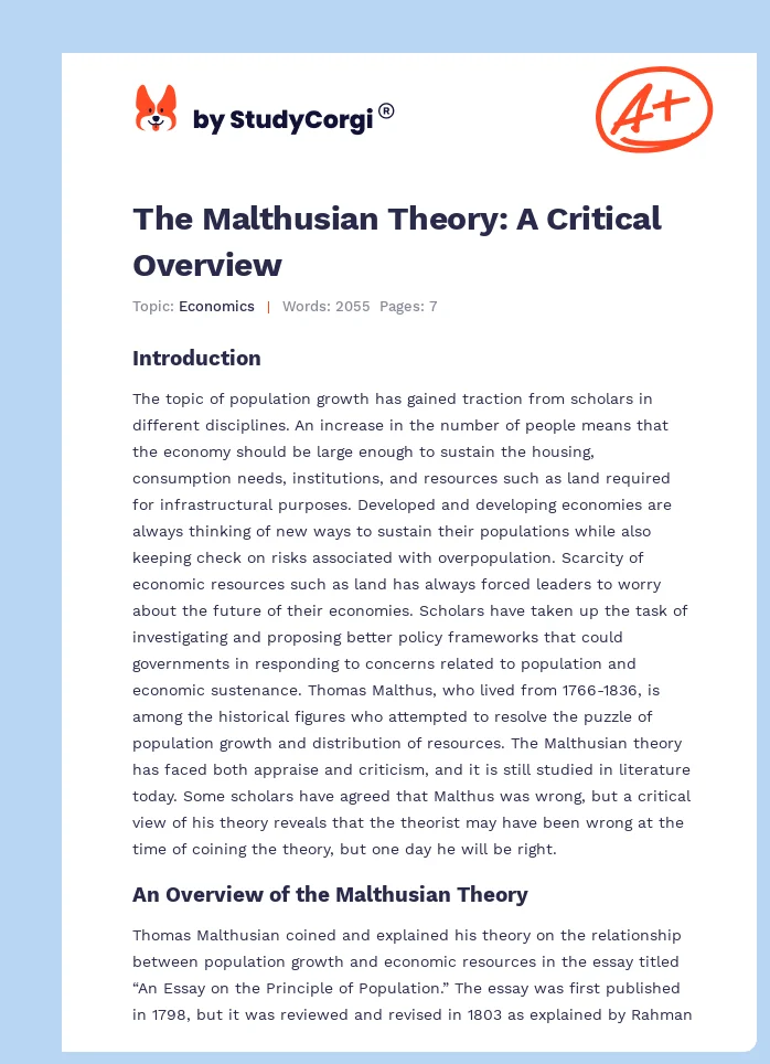 The Malthusian Theory: A Critical Overview. Page 1