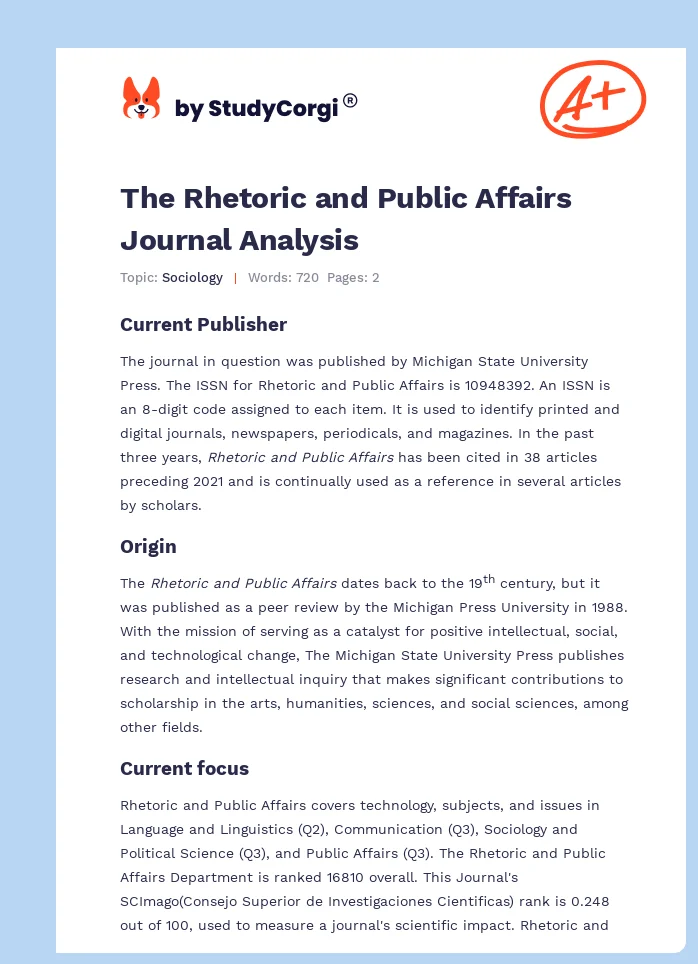 The Rhetoric and Public Affairs Journal Analysis. Page 1