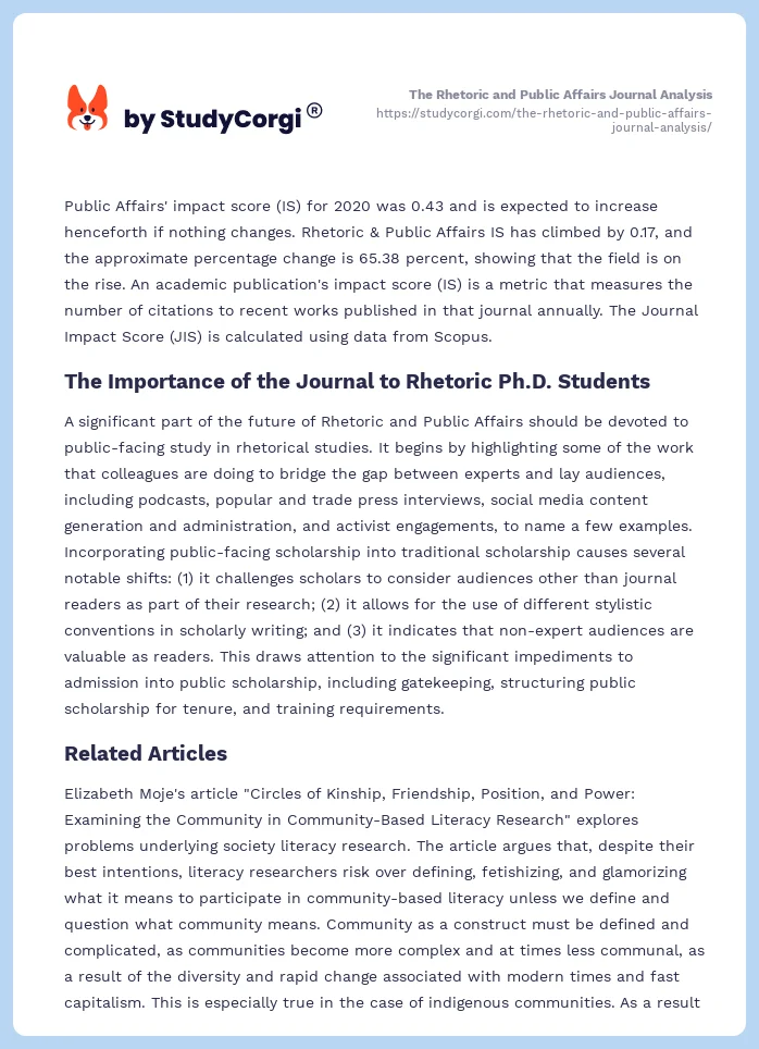 The Rhetoric and Public Affairs Journal Analysis. Page 2
