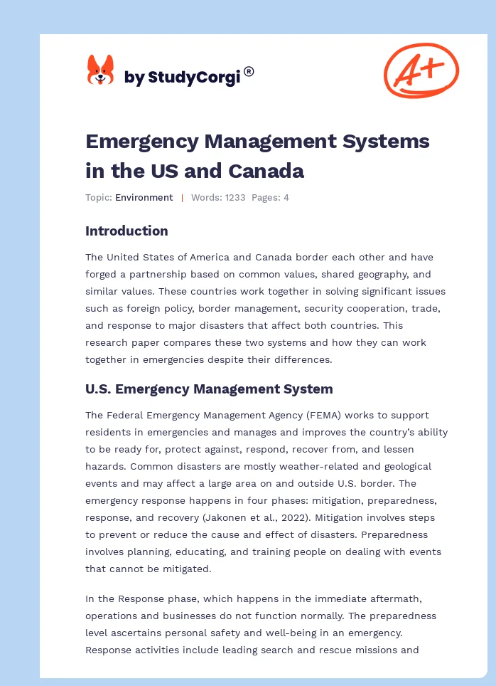 Emergency Management Systems in the US and Canada. Page 1