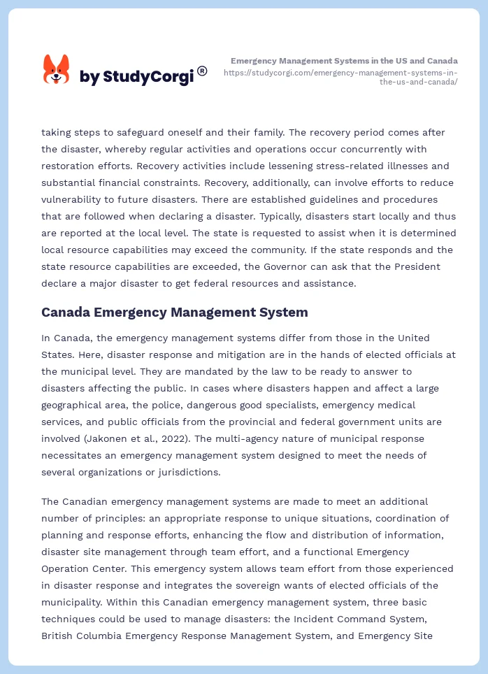 Emergency Management Systems in the US and Canada. Page 2