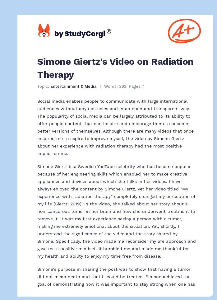 Simone Giertz's Video on Radiation Therapy. Page 1