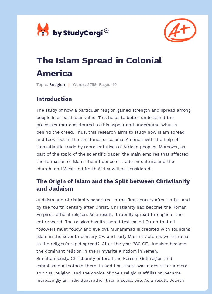 The Islam Spread in Colonial America. Page 1