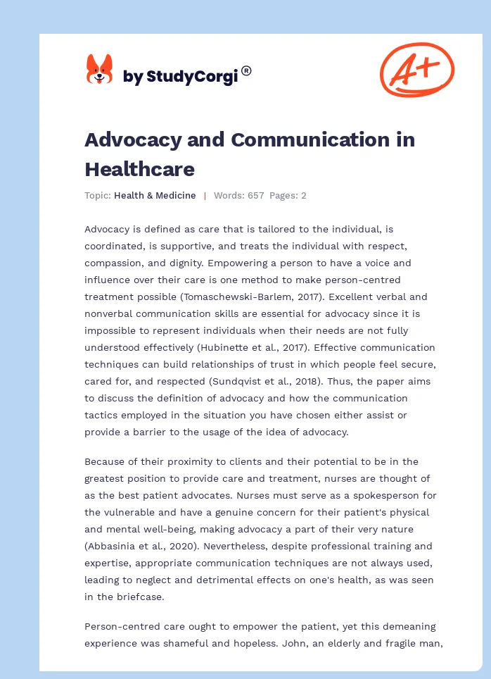 Advocacy and Communication in Healthcare. Page 1