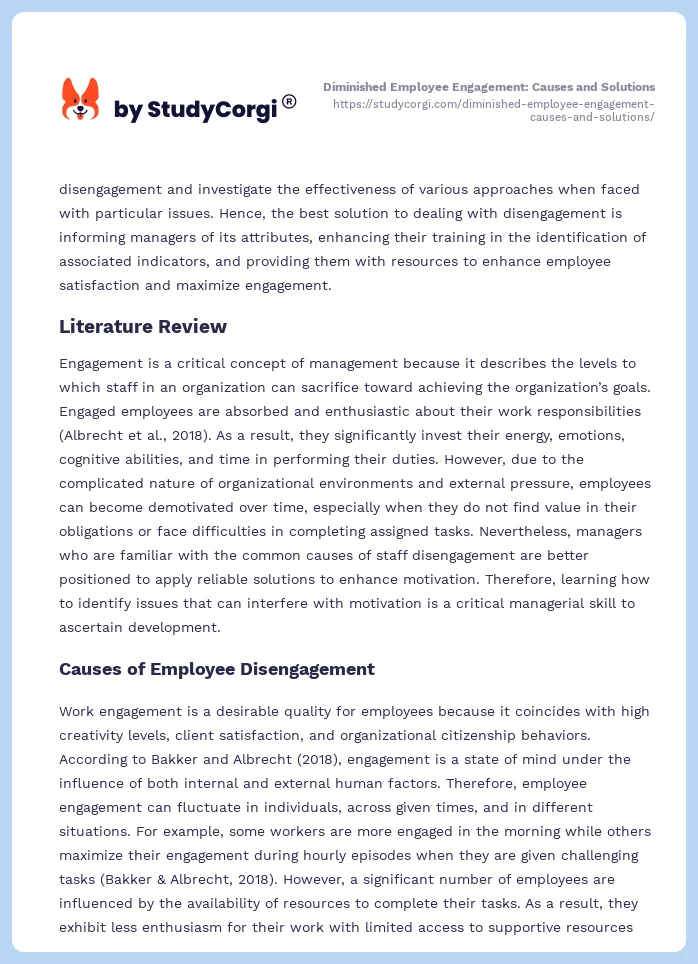 Diminished Employee Engagement: Causes and Solutions. Page 2