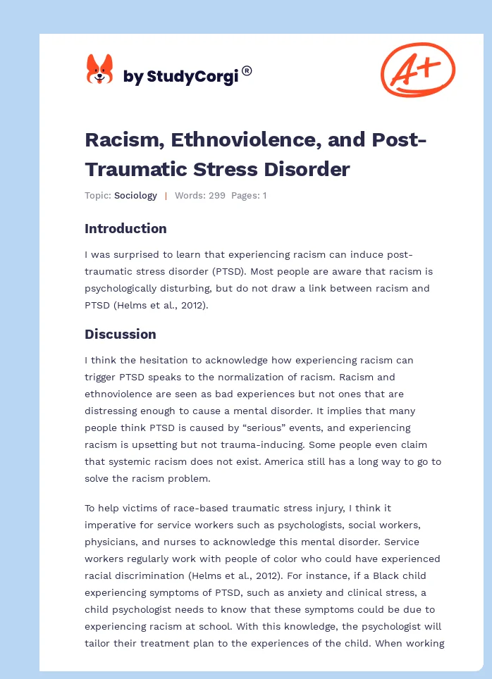 Racism, Ethnoviolence, and Post-Traumatic Stress Disorder. Page 1