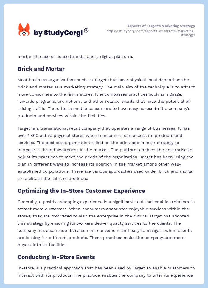 Aspects of Target’s Marketing Strategy. Page 2