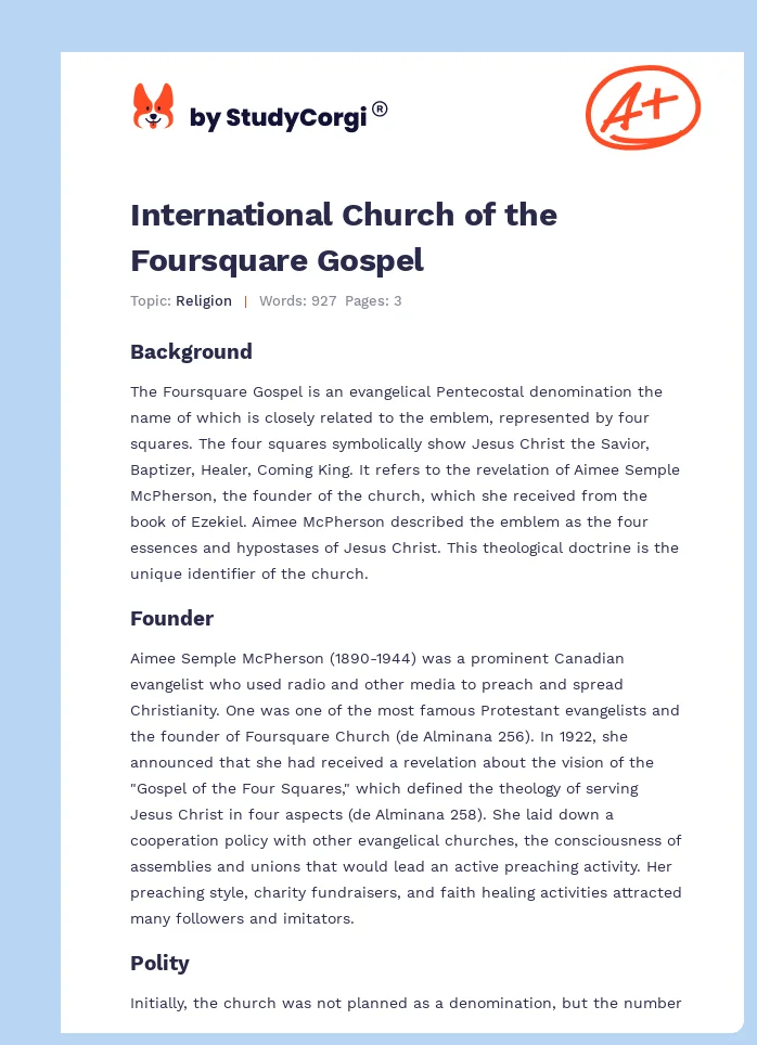 International Church of the Foursquare Gospel. Page 1