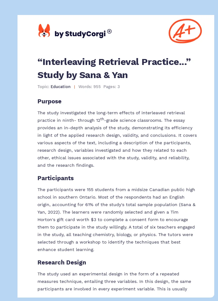 “Interleaving Retrieval Practice...” Study by Sana & Yan. Page 1