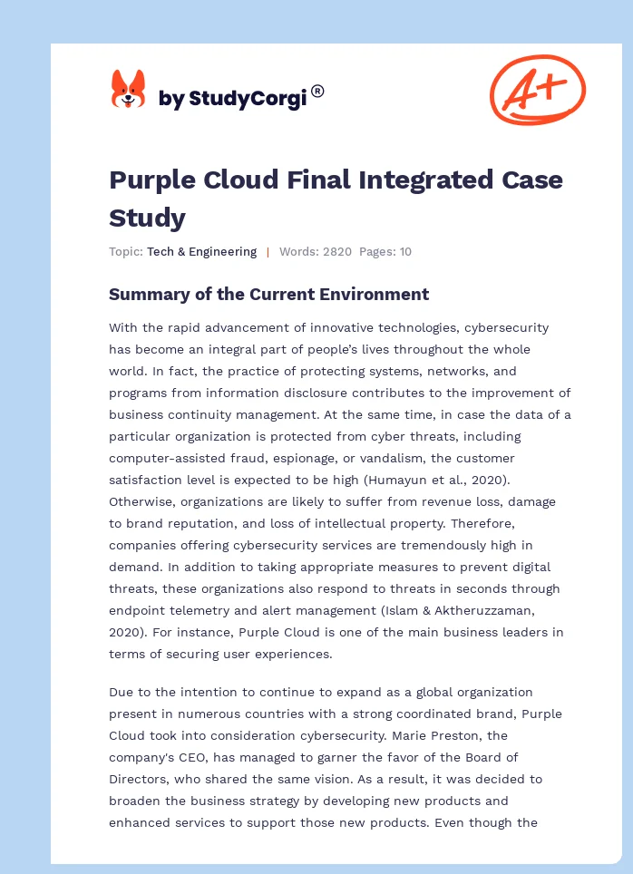 Purple Cloud Final Integrated Case Study. Page 1