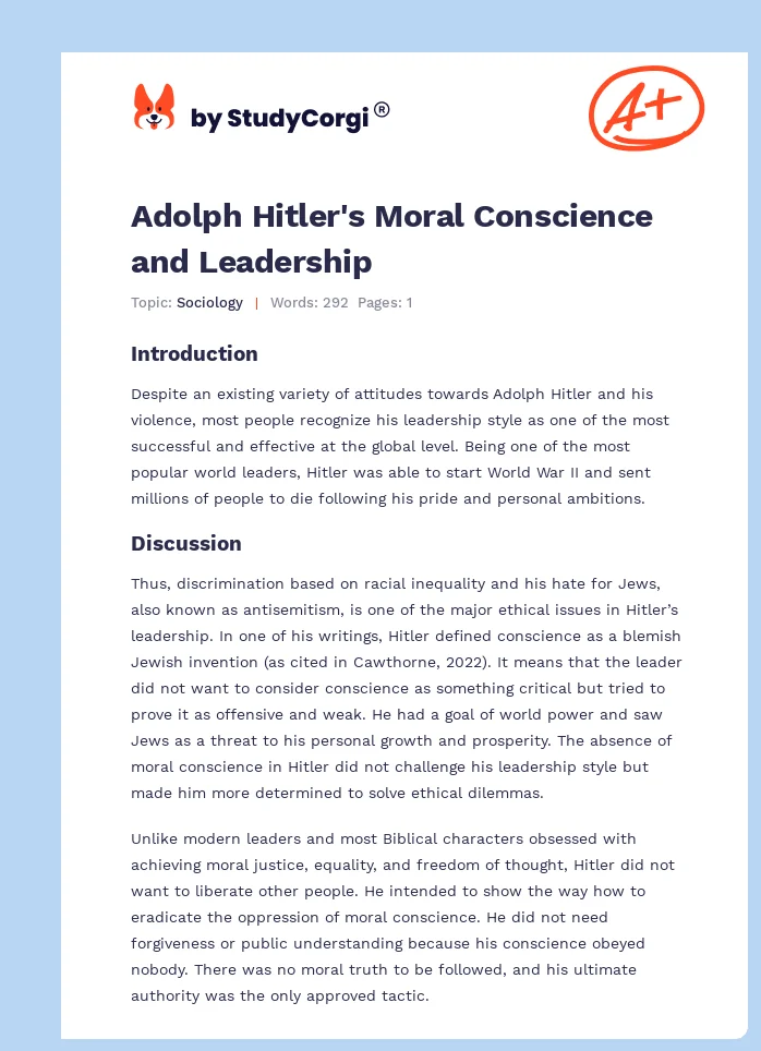 Adolph Hitler's Moral Conscience and Leadership. Page 1