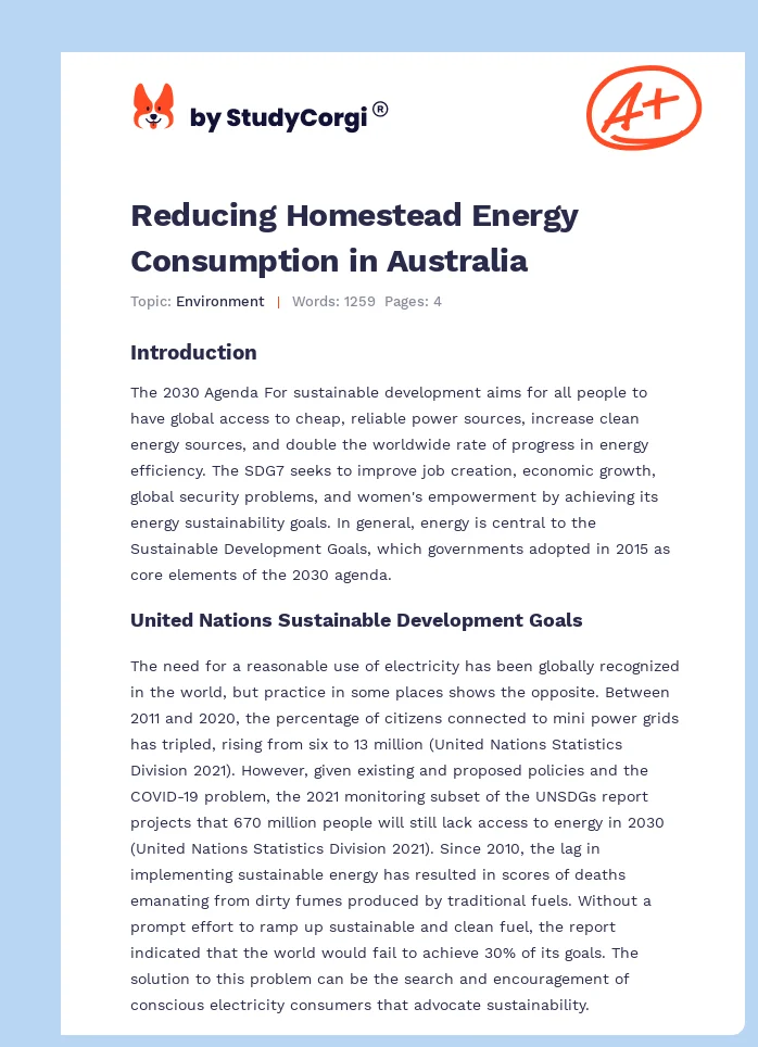 Reducing Homestead Energy Consumption in Australia. Page 1