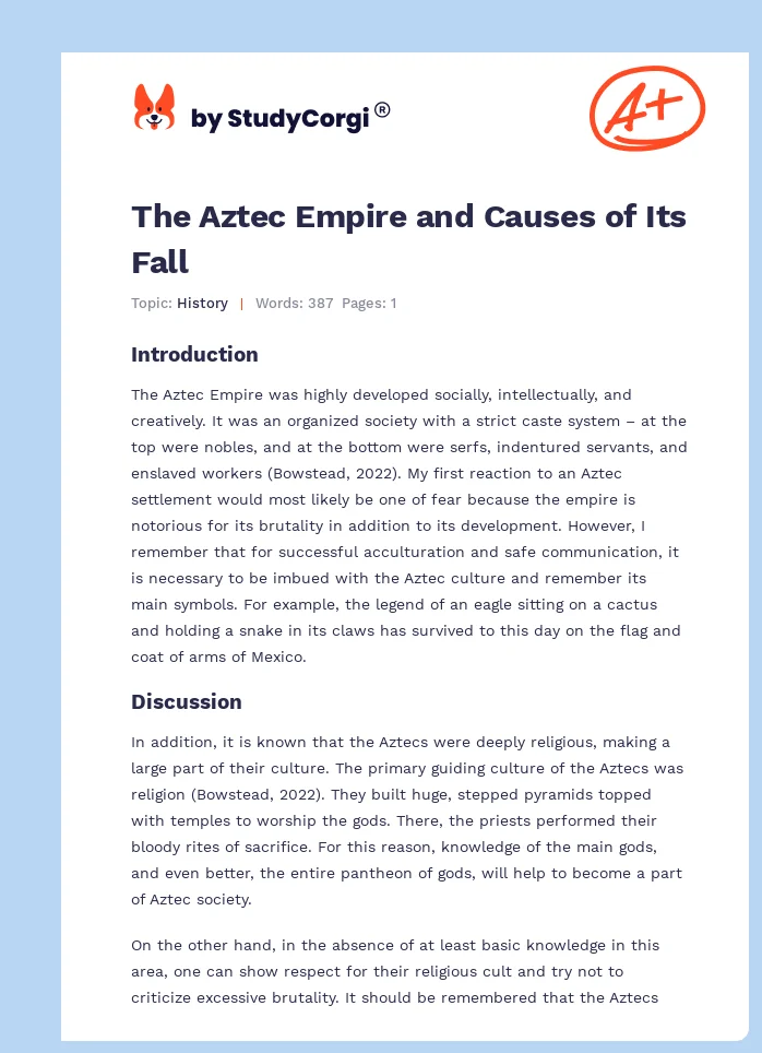The Aztec Empire and Causes of Its Fall. Page 1