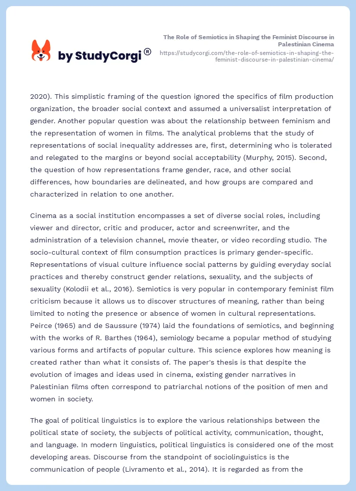 The Role of Semiotics in Shaping the Feminist Discourse in Palestinian Cinema. Page 2