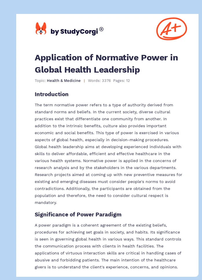 Application of Normative Power in Global Health Leadership. Page 1