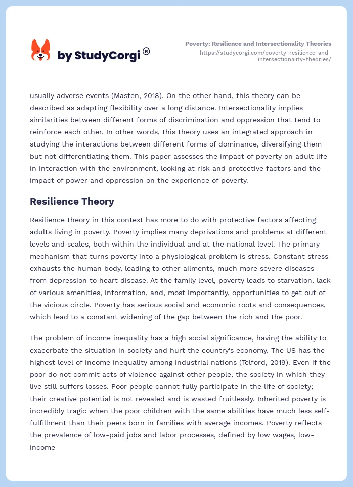 Poverty: Resilience and Intersectionality Theories. Page 2