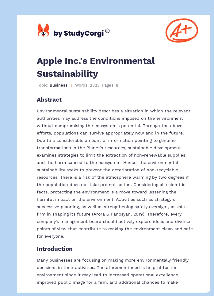 Apple Inc.'s Environmental Sustainability. Page 1