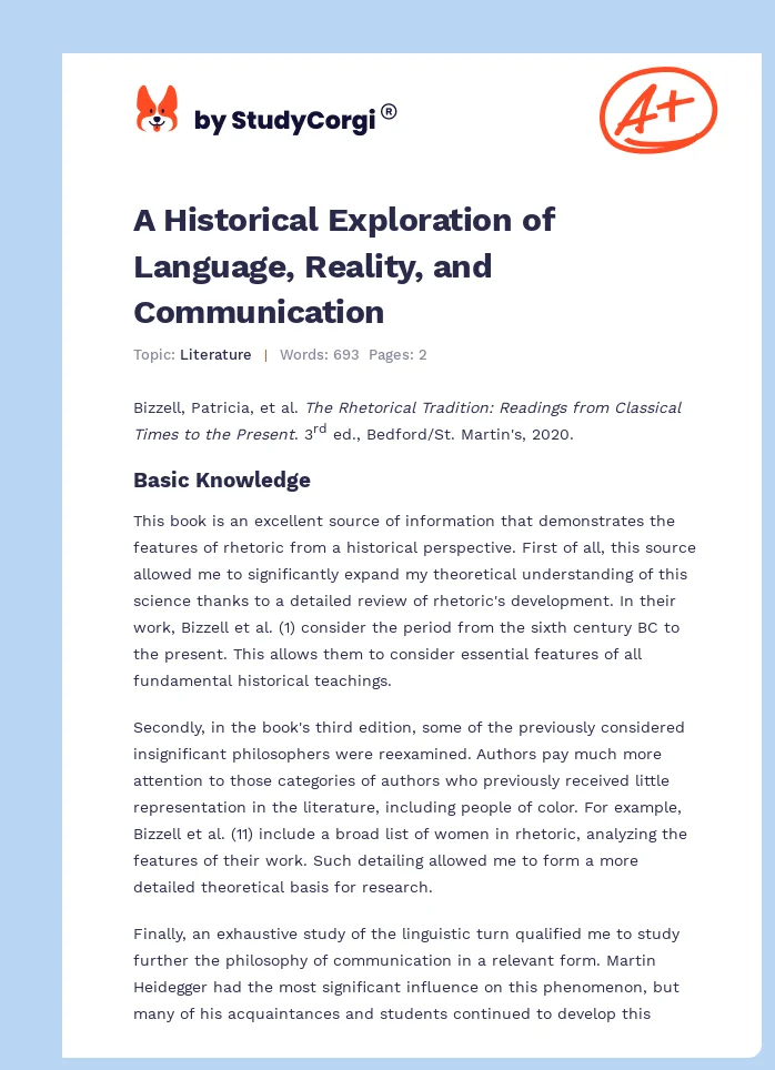 A Historical Exploration of Language, Reality, and Communication. Page 1