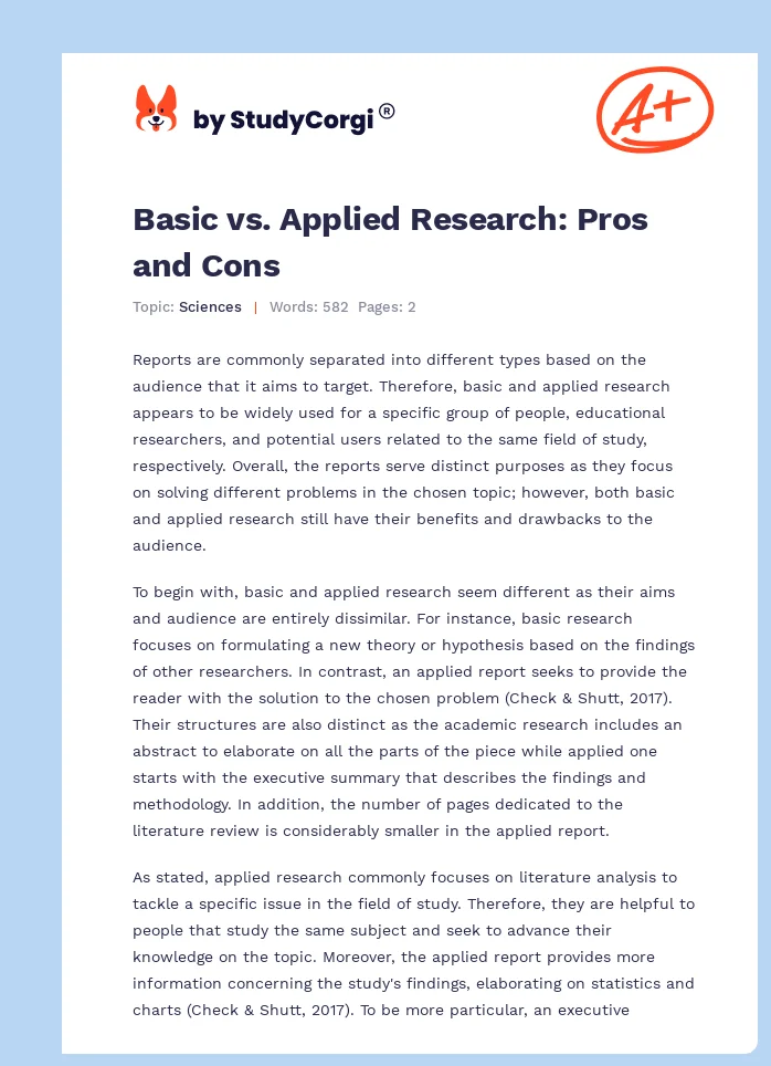 Basic vs. Applied Research: Pros and Cons. Page 1