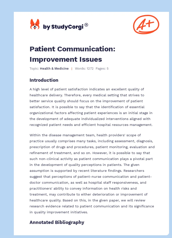 Patient Communication: Improvement Issues. Page 1