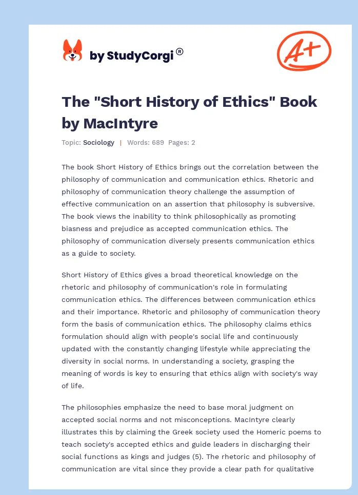 The "Short History of Ethics" Book by MacIntyre. Page 1