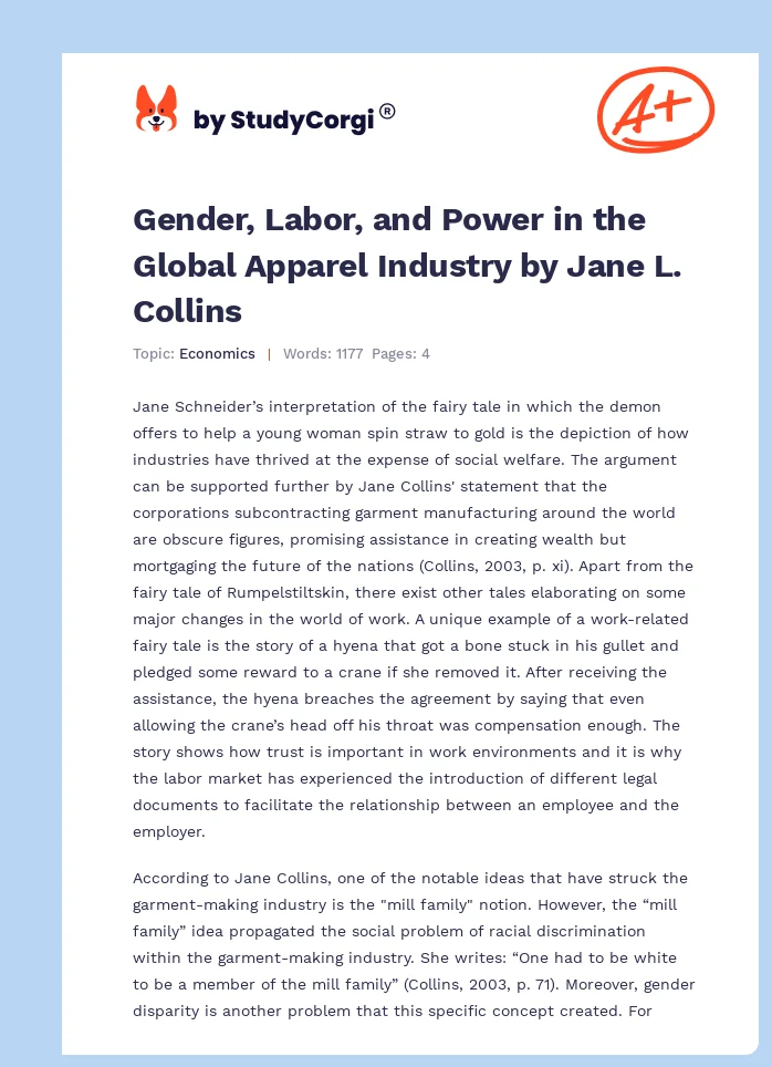Gender, Labor, and Power in the Global Apparel Industry by Jane L. Collins. Page 1