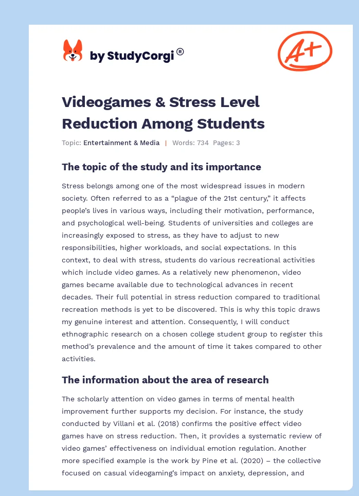 Videogames & Stress Level Reduction Among Students. Page 1