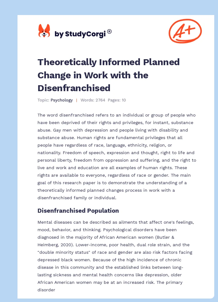 Theoretically Informed Planned Change in Work with the Disenfranchised. Page 1