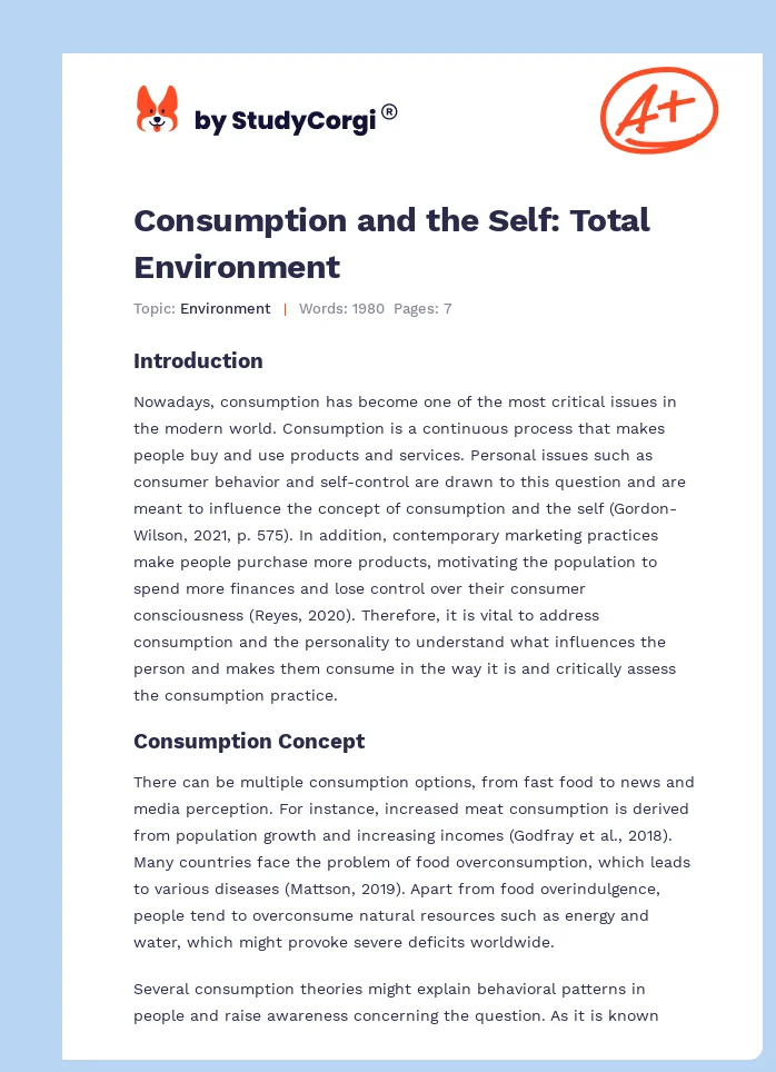 Consumption and the Self: Total Environment. Page 1