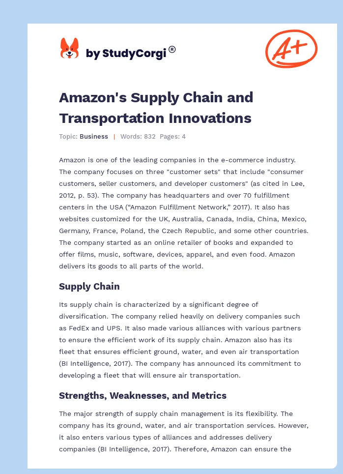 Amazon's Supply Chain and Transportation Innovations. Page 1