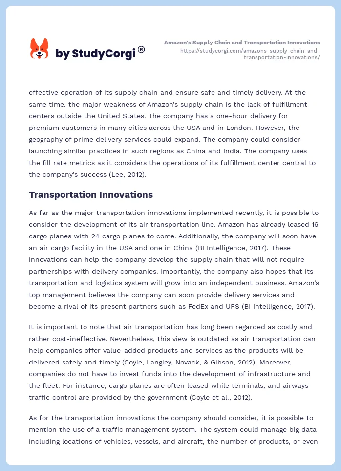 Amazon's Supply Chain and Transportation Innovations. Page 2