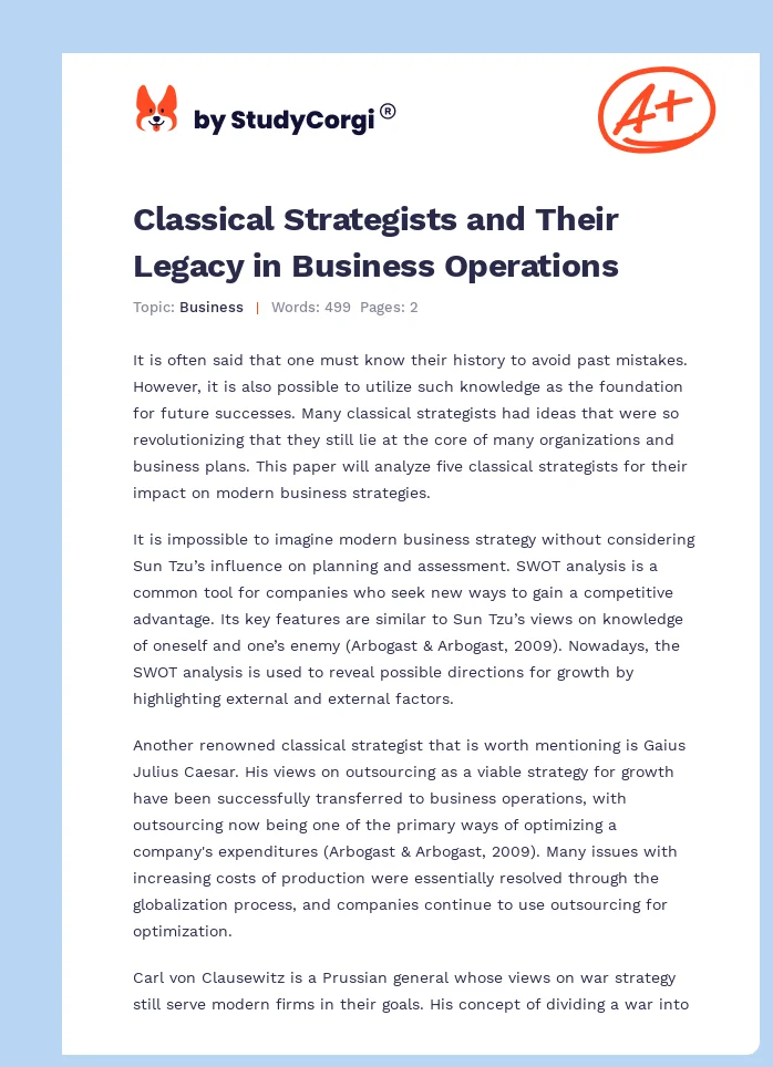 Classical Strategists and Their Legacy in Business Operations. Page 1