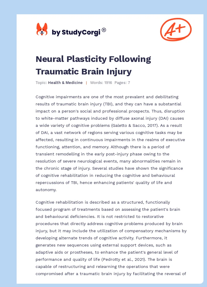 Neural Plasticity Following Traumatic Brain Injury. Page 1