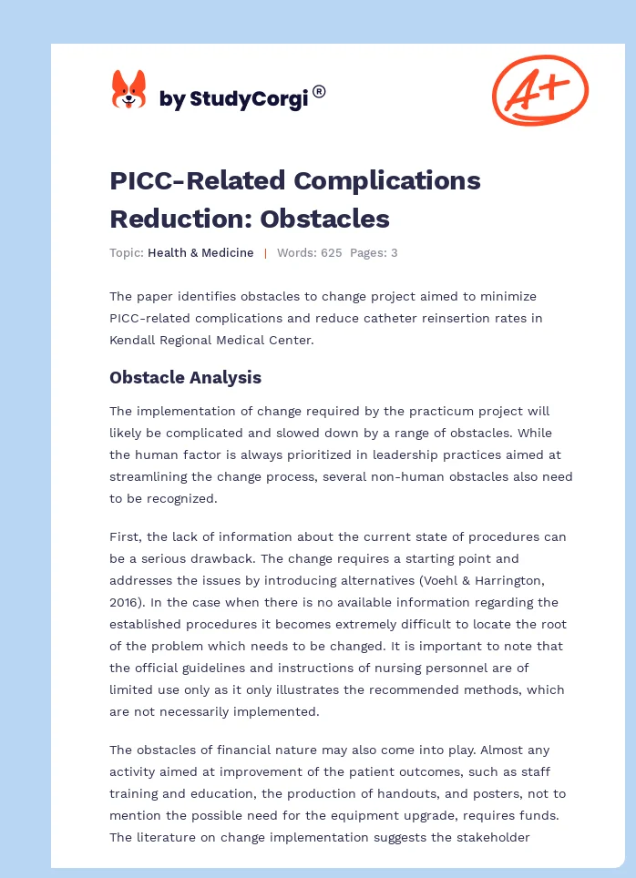 PICC-Related Complications Reduction: Obstacles. Page 1