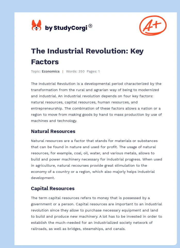 The Industrial Revolution: Key Factors. Page 1