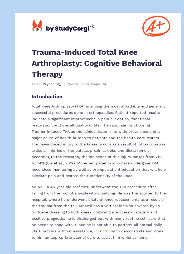 Trauma-Induced Total Knee Arthroplasty: Cognitive Behavioral Therapy. Page 1