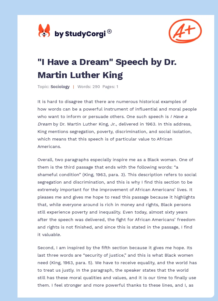 "I Have a Dream" Speech by Dr. Martin Luther King. Page 1