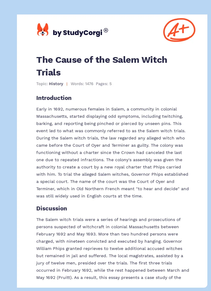 The Cause of the Salem Witch Trials. Page 1