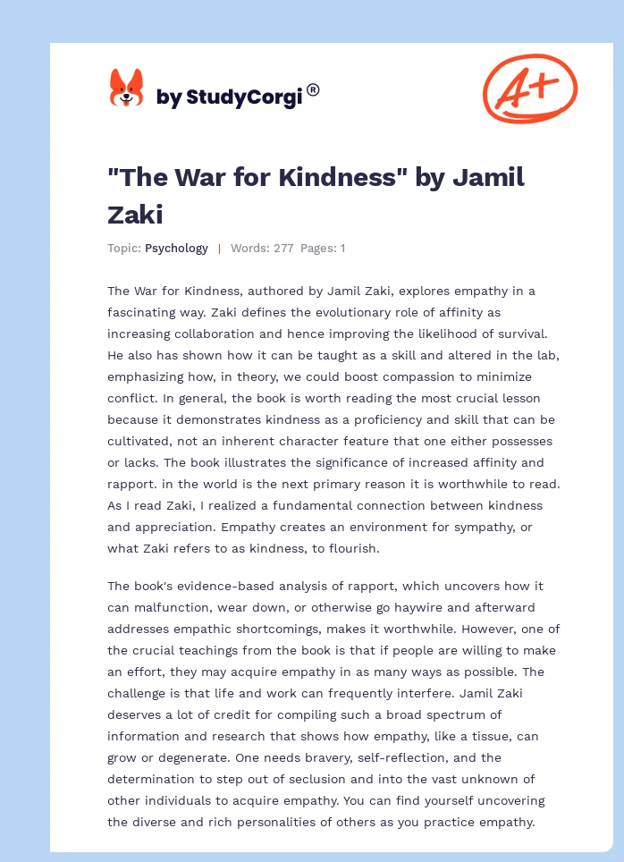 "The War for Kindness" by Jamil Zaki. Page 1