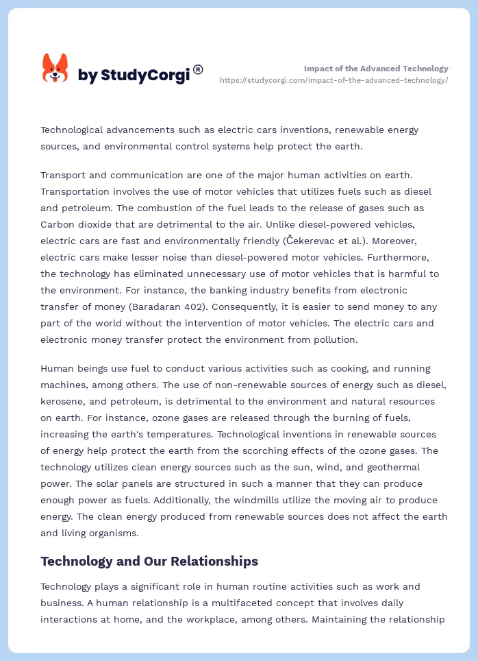 Impact of the Advanced Technology. Page 2