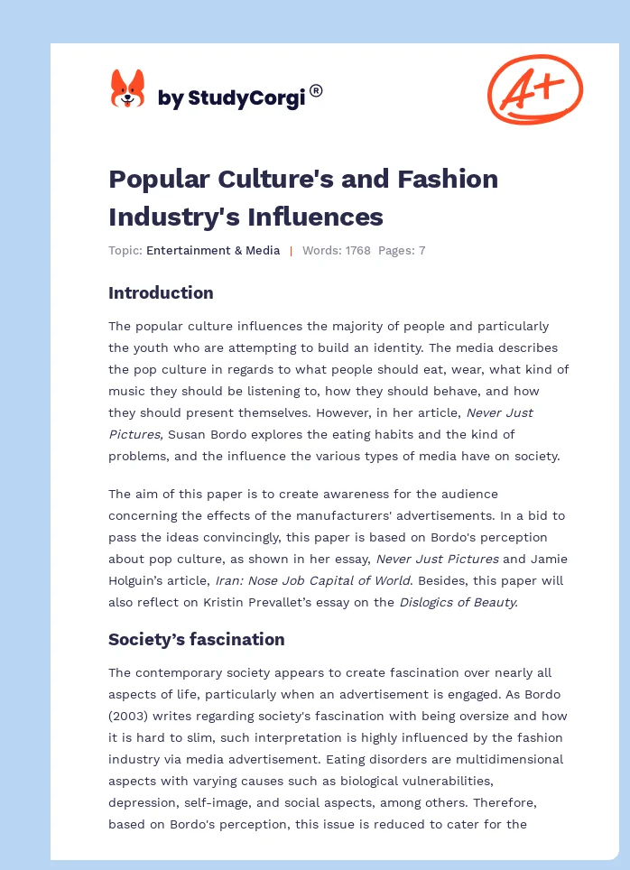 Popular Culture's and Fashion Industry's Influences. Page 1