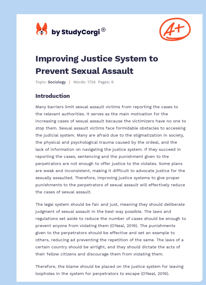 Improving Justice System to Prevent Sexual Assault. Page 1